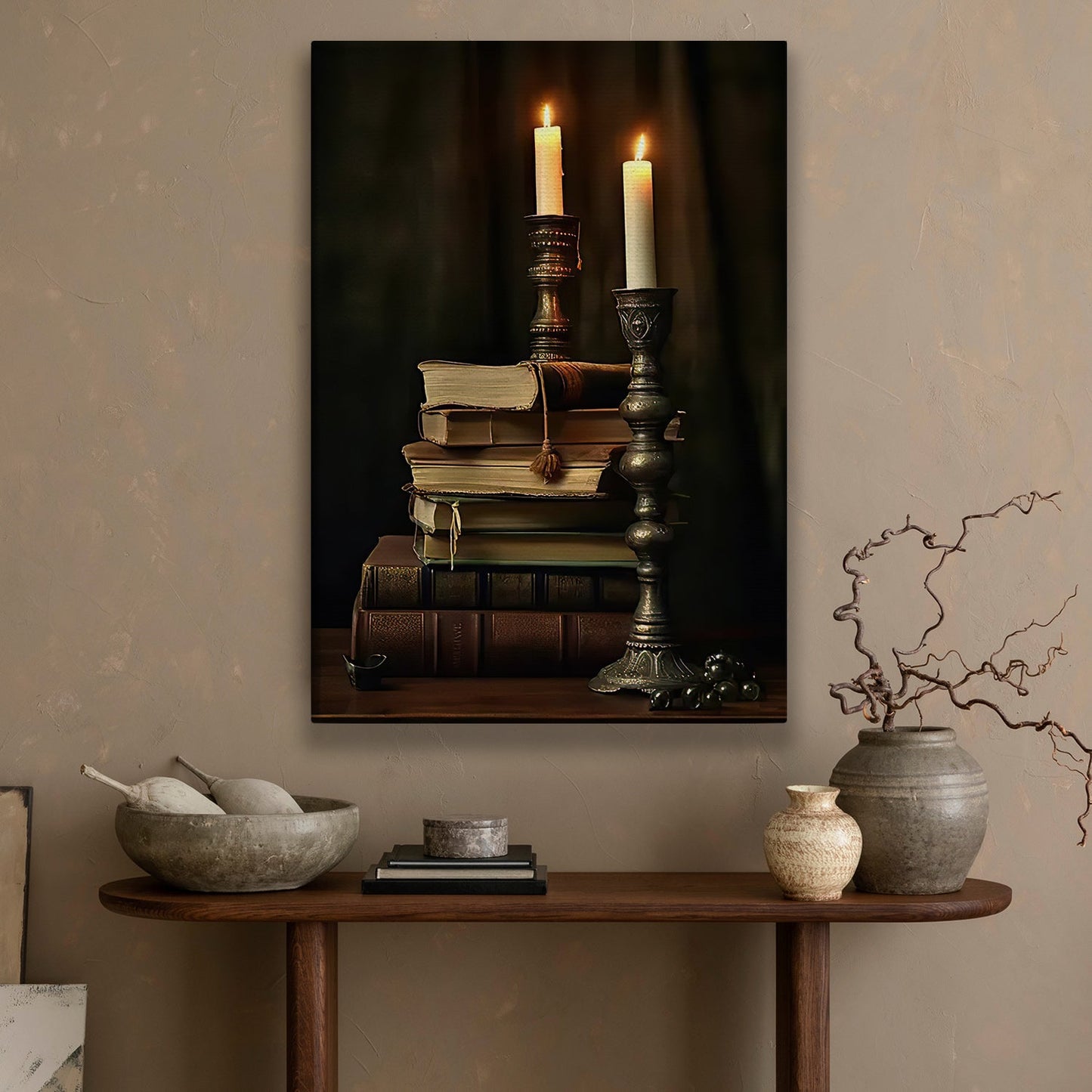 Books And Candle, Books Canvas Painting, Wall Art Decor - Poster Gift For Book Lovers