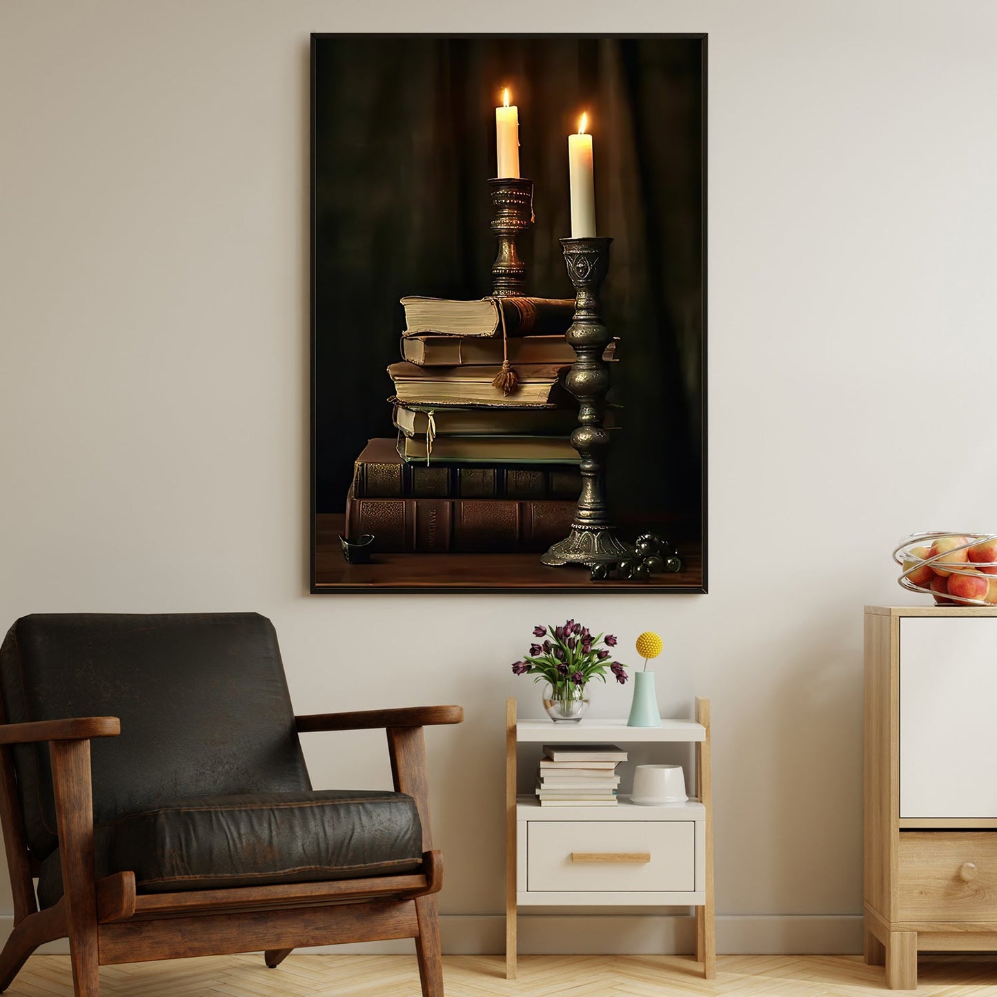 Books And Candle, Books Canvas Painting, Wall Art Decor - Poster Gift For Book Lovers