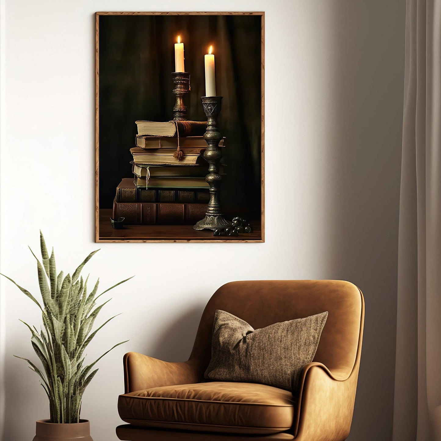 Books And Candle, Books Canvas Painting, Wall Art Decor - Poster Gift For Book Lovers