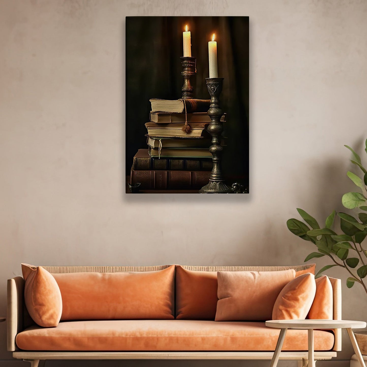 Books And Candle, Books Canvas Painting, Wall Art Decor - Poster Gift For Book Lovers