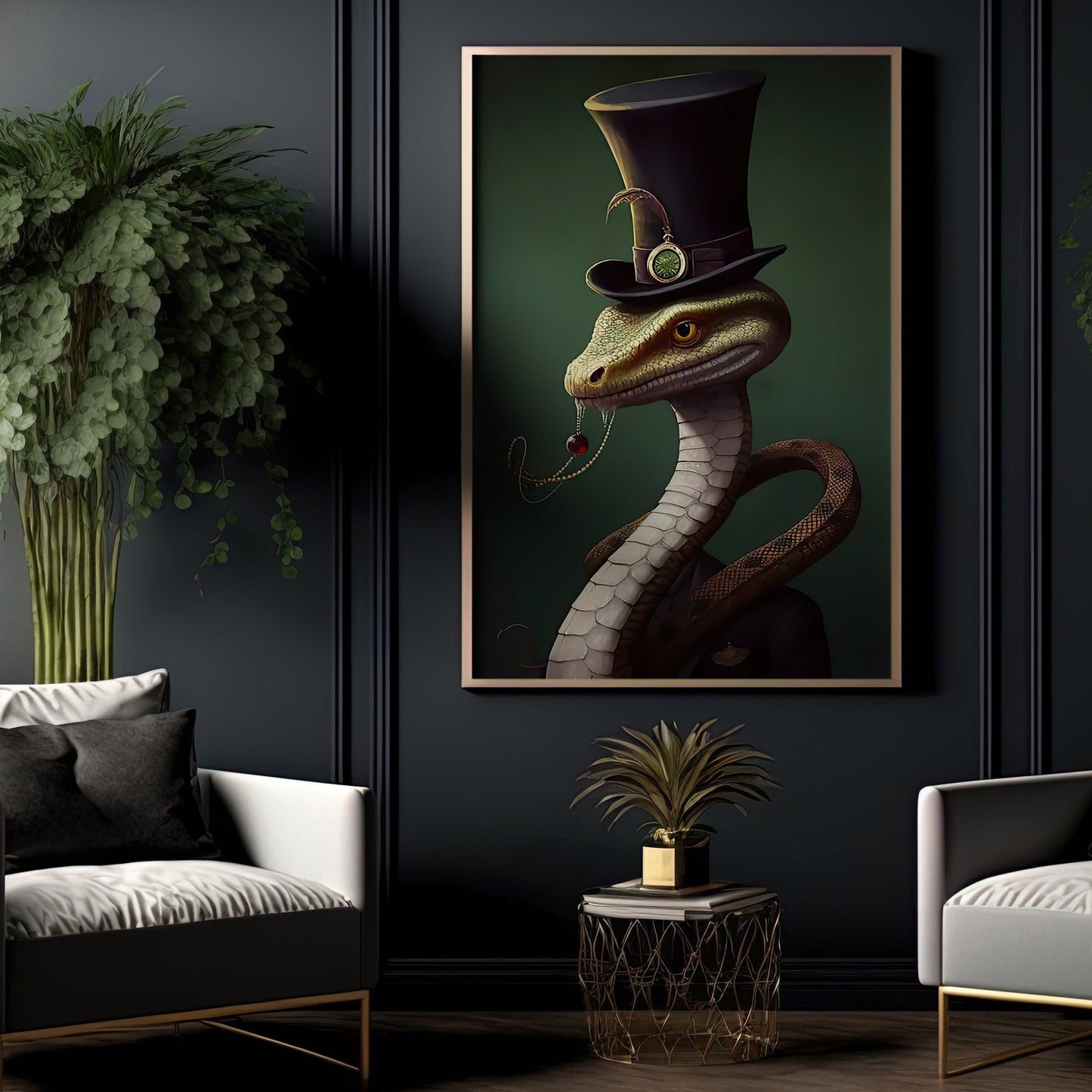 Serpentine Sophistication The Dapper Reptile, Victorian Snake Canvas Painting, Victorian Animal Wall Art Decor, Poster Gift For Snake Lovers