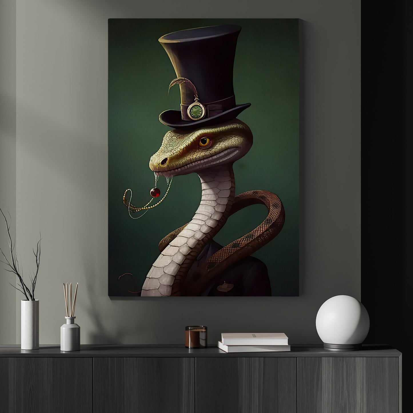 Serpentine Sophistication The Dapper Reptile, Victorian Snake Canvas Painting, Victorian Animal Wall Art Decor, Poster Gift For Snake Lovers