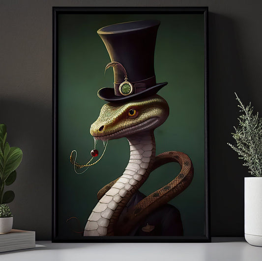 Serpentine Sophistication The Dapper Reptile, Victorian Snake Canvas Painting, Victorian Animal Wall Art Decor, Poster Gift For Snake Lovers
