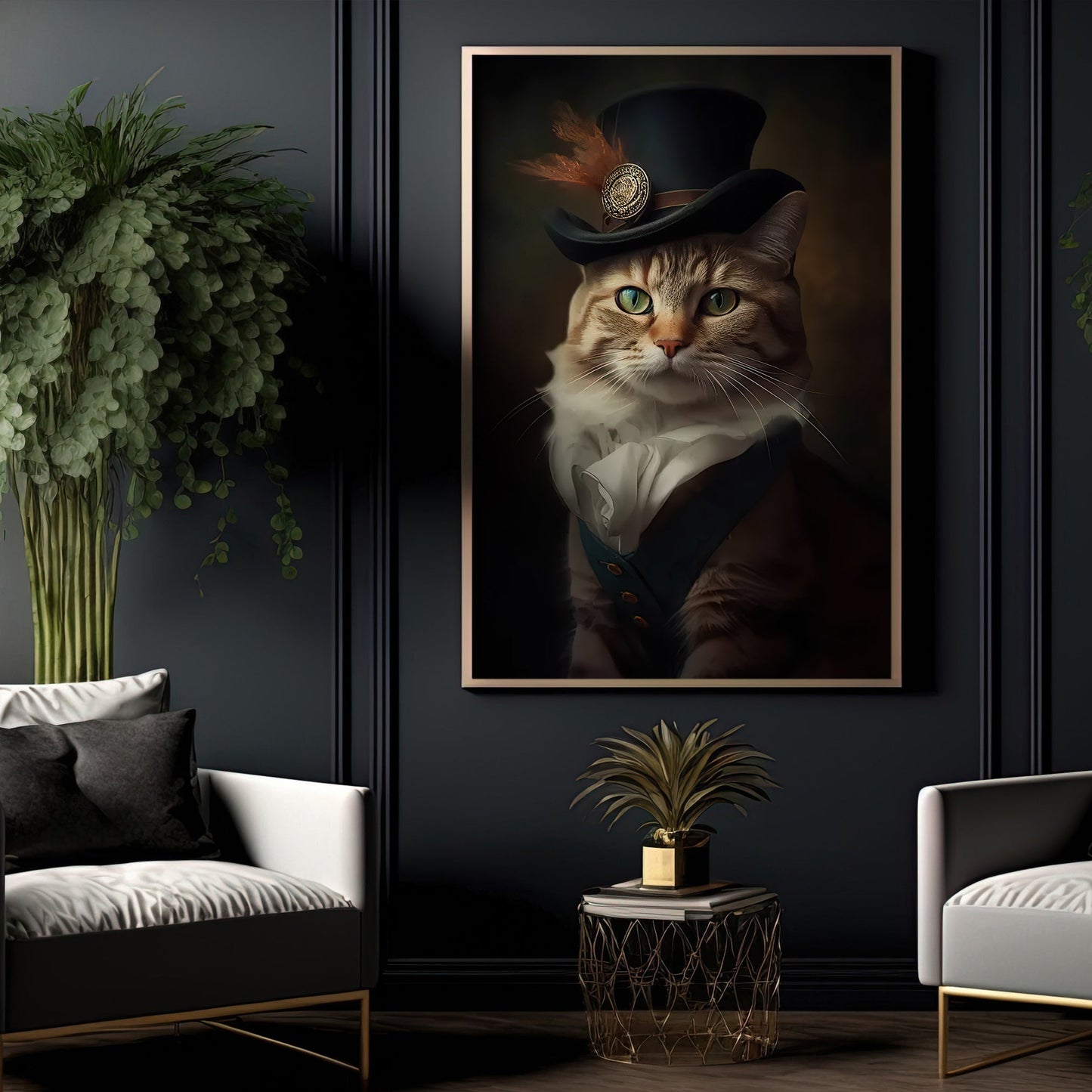 Feline Aristocrat, Victorian Cat Canvas Painting, Victorian Animal Wall Art Decor, Poster Gift For Cat Lovers