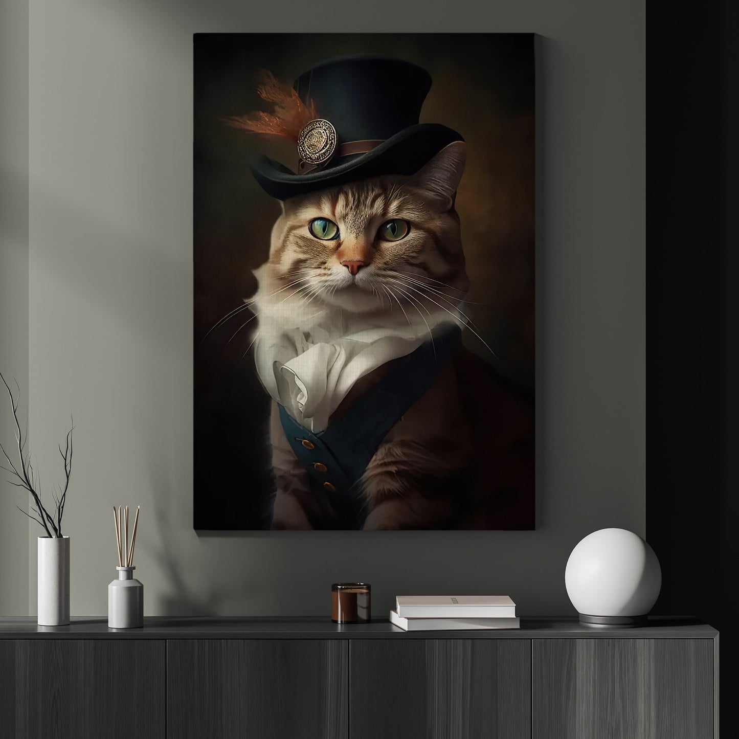 Feline Aristocrat, Victorian Cat Canvas Painting, Victorian Animal Wall Art Decor, Poster Gift For Cat Lovers