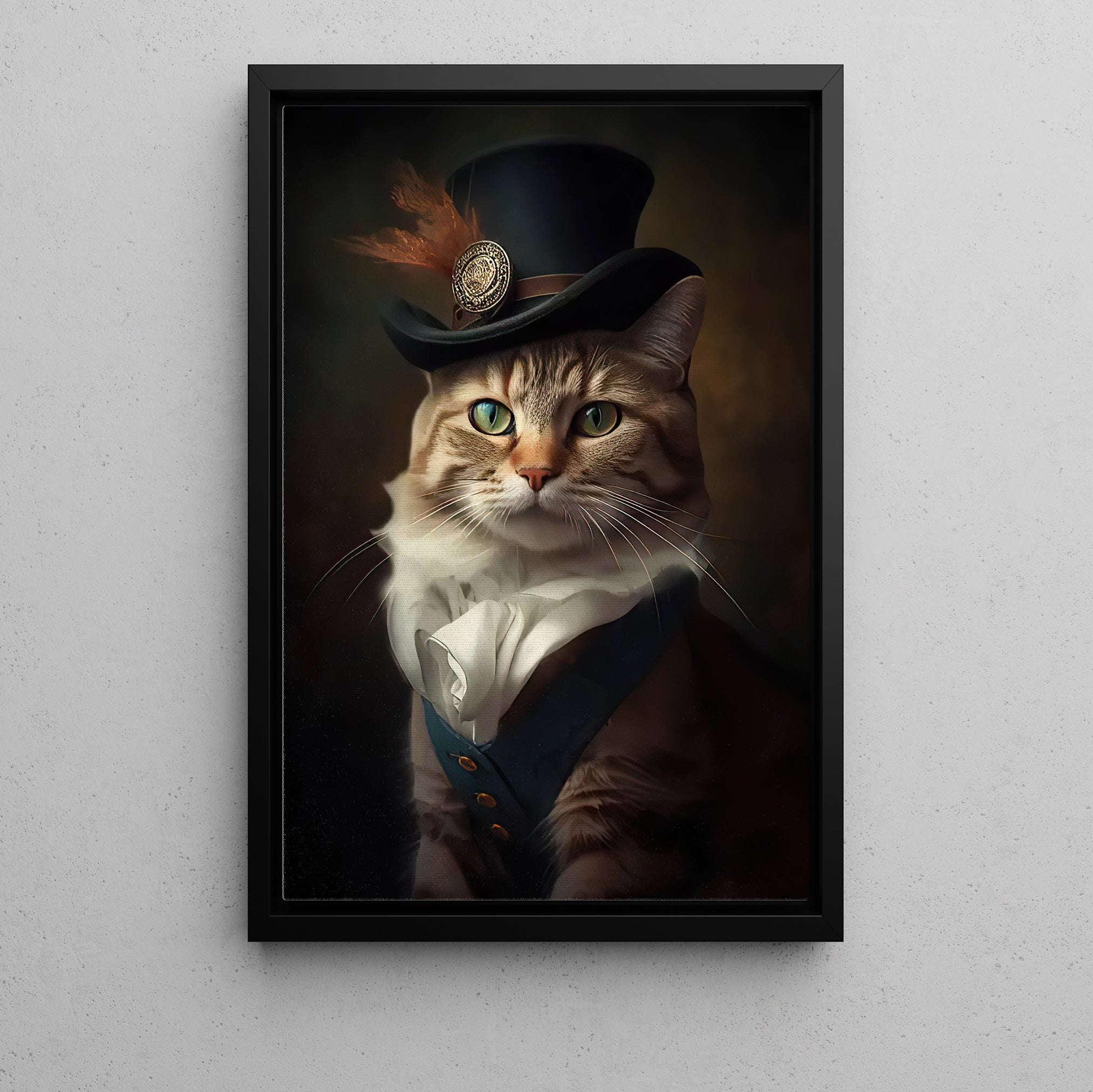 A cat wearing a top hat decorative orders wall art canvas painting