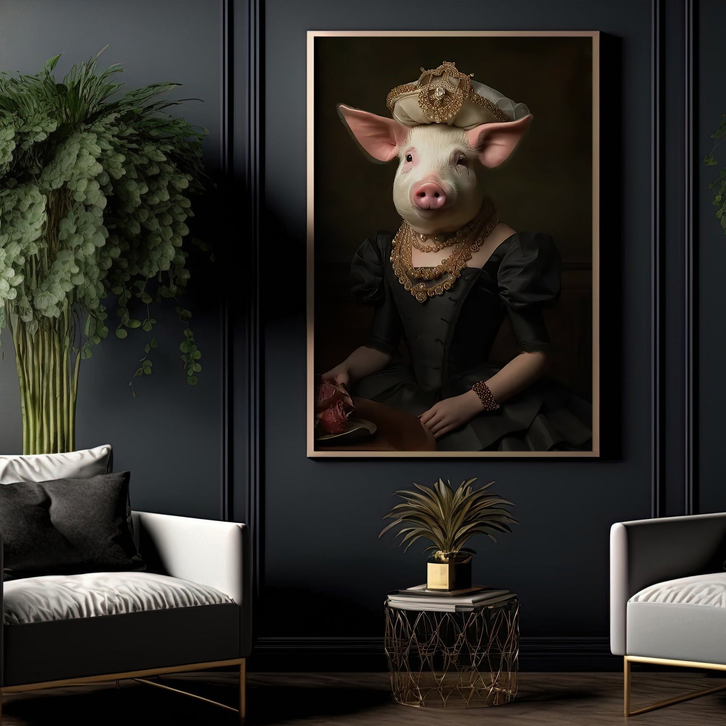 Porcine Princess, Victorian Pig Canvas Painting, Victorian Animal Wall Art Decor, Poster Gift For Pig Lovers