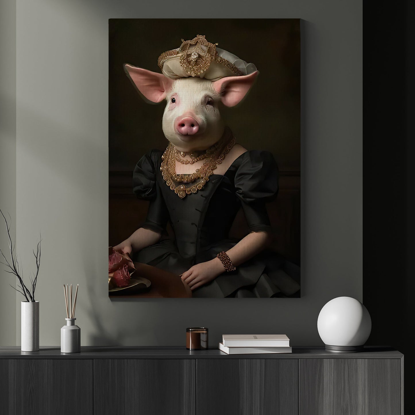 Porcine Princess, Victorian Pig Canvas Painting, Victorian Animal Wall Art Decor, Poster Gift For Pig Lovers