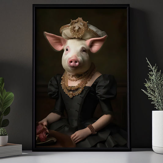 Porcine Princess, Victorian Pig Canvas Painting, Victorian Animal Wall Art Decor, Poster Gift For Pig Lovers