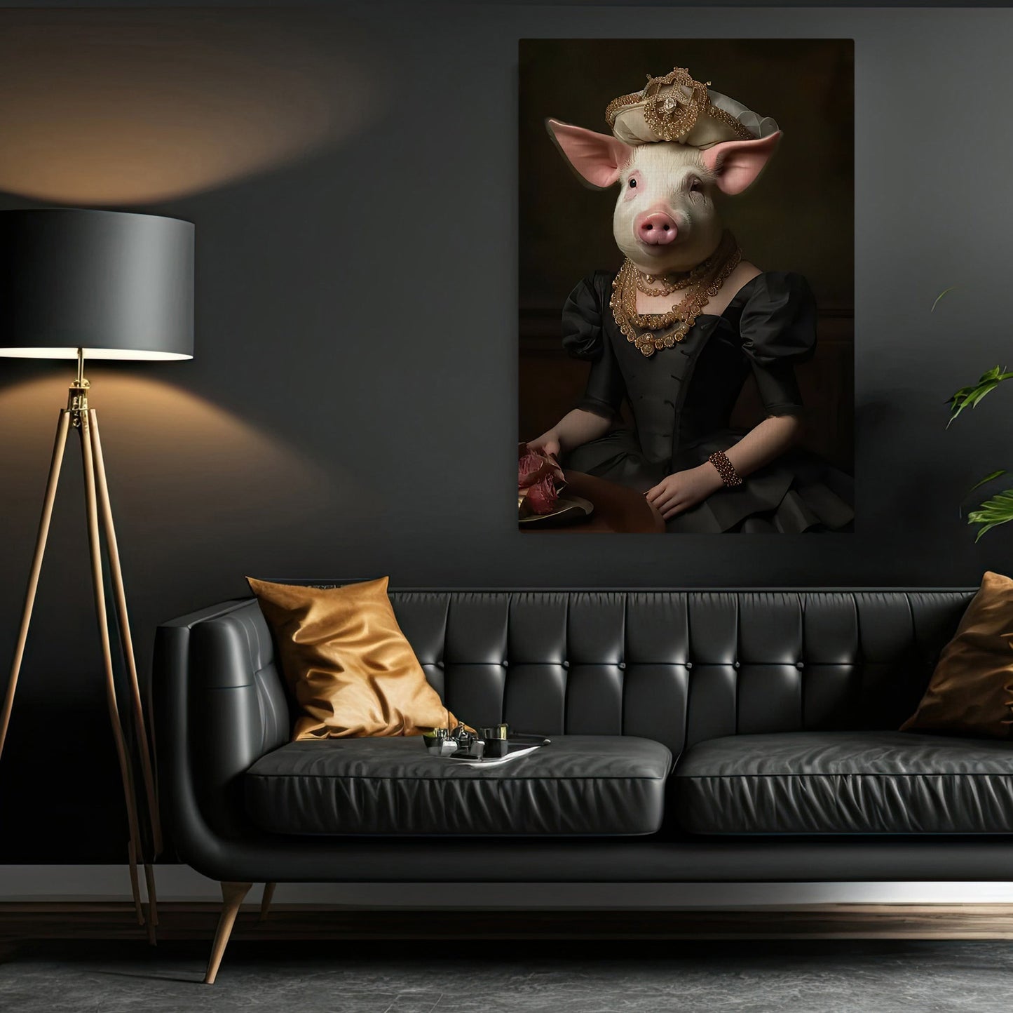 Porcine Princess, Victorian Pig Canvas Painting, Victorian Animal Wall Art Decor, Poster Gift For Pig Lovers