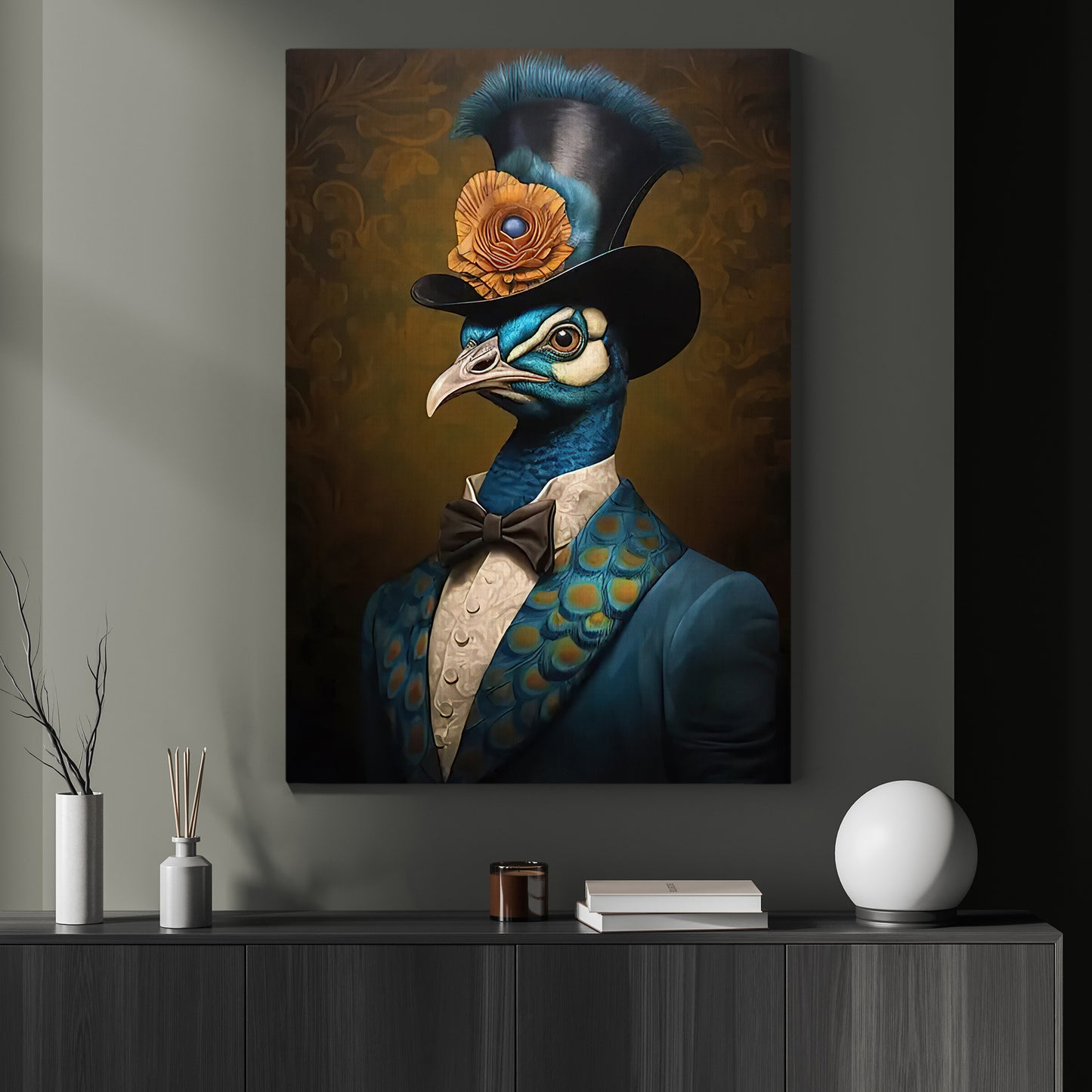 A Peacock's Tale, Victorian Peacock Canvas Painting, Victorian Animal Wall Art Decor, Poster Gift For Peacock Lovers