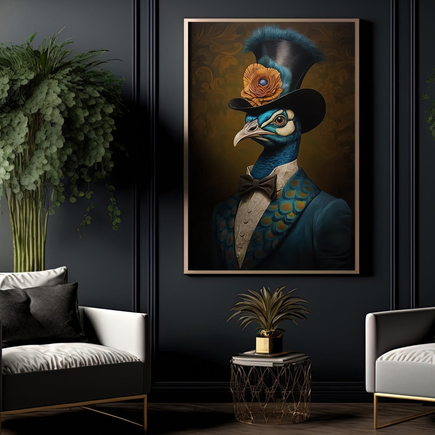 A Peacock's Tale, Victorian Peacock Canvas Painting, Victorian Animal Wall Art Decor, Poster Gift For Peacock Lovers