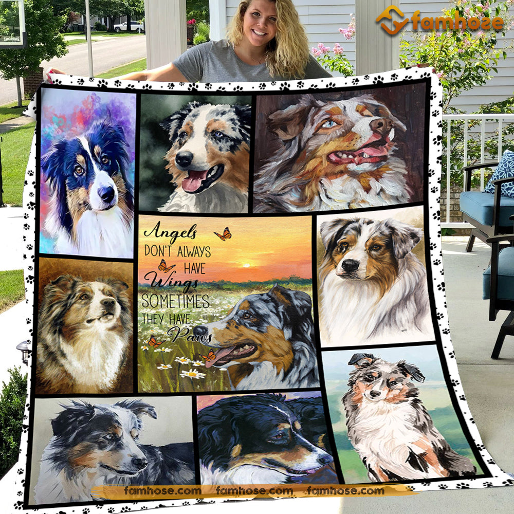 Dog Blanket, Angels Don't Always Have Wings Sometimes They Have Paws Australian Shepherd Fleece Blanket - Sherpa Blanket Gift For Dog Lovers, Dog Owners