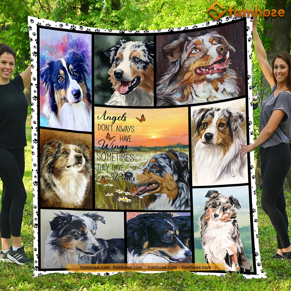 Dog Blanket, Angels Don't Always Have Wings Sometimes They Have Paws Australian Shepherd Fleece Blanket - Sherpa Blanket Gift For Dog Lovers, Dog Owners