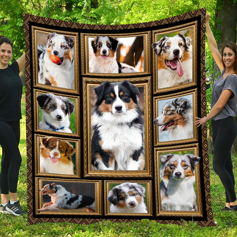 Dog Blanket, Cute Mischievous Dogs Australian Shepherd Fleece Blanket - Sherpa Blanket Gift For Dog Lovers, Dog Owners