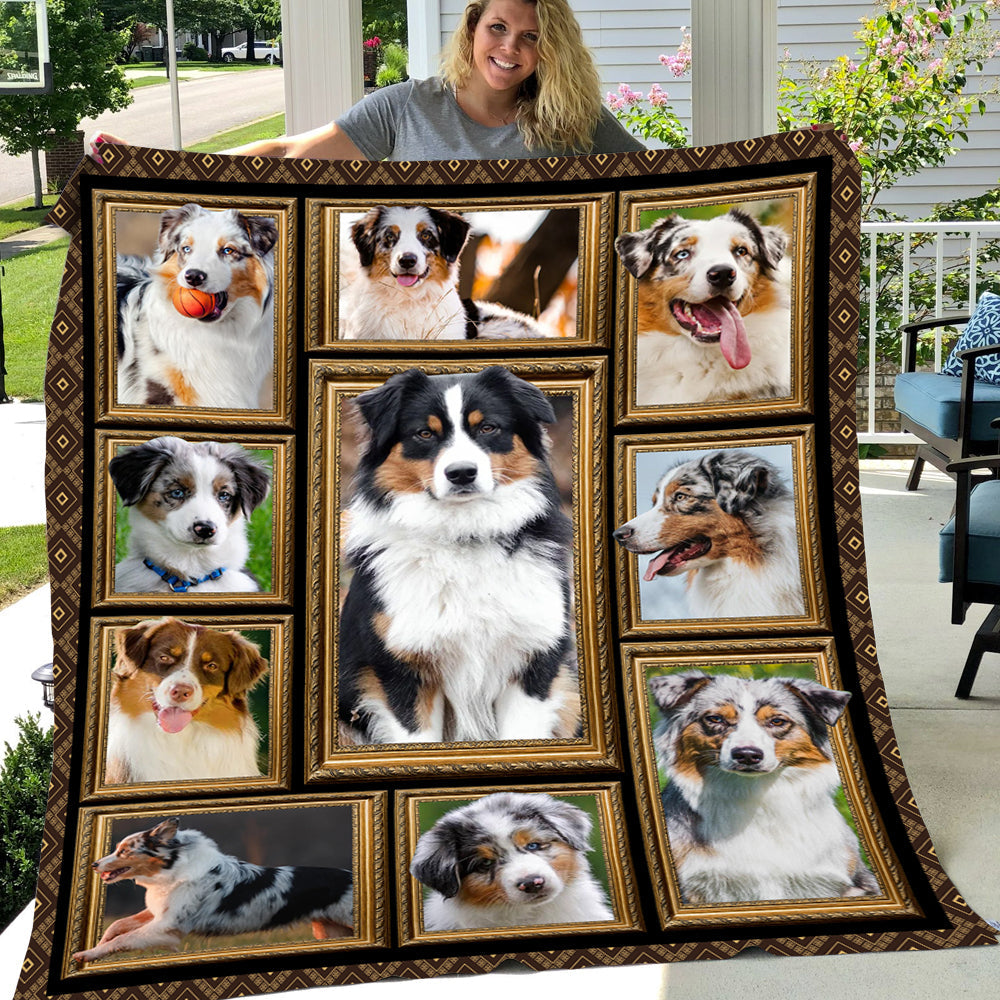 Dog Blanket, Cute Mischievous Dogs Australian Shepherd Fleece Blanket - Sherpa Blanket Gift For Dog Lovers, Dog Owners