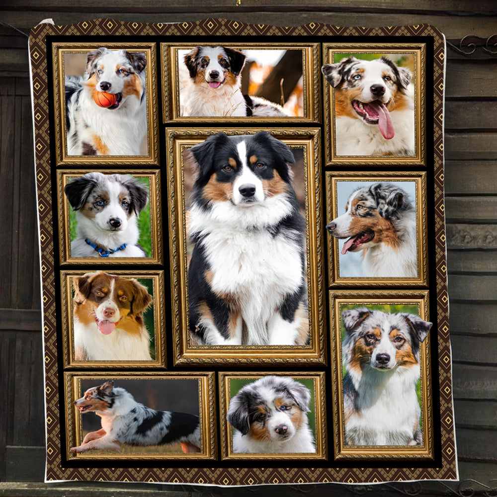 Dog Blanket, Cute Mischievous Dogs Australian Shepherd Fleece Blanket - Sherpa Blanket Gift For Dog Lovers, Dog Owners