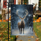 Mature Reindeer In The Winter Forest, Reindeer Xmas Garden Flag & House Flag, Christmas Flag Gift For Reindeer Lovers