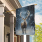 Mature Reindeer In The Winter Forest, Reindeer Xmas Garden Flag & House Flag, Christmas Flag Gift For Reindeer Lovers