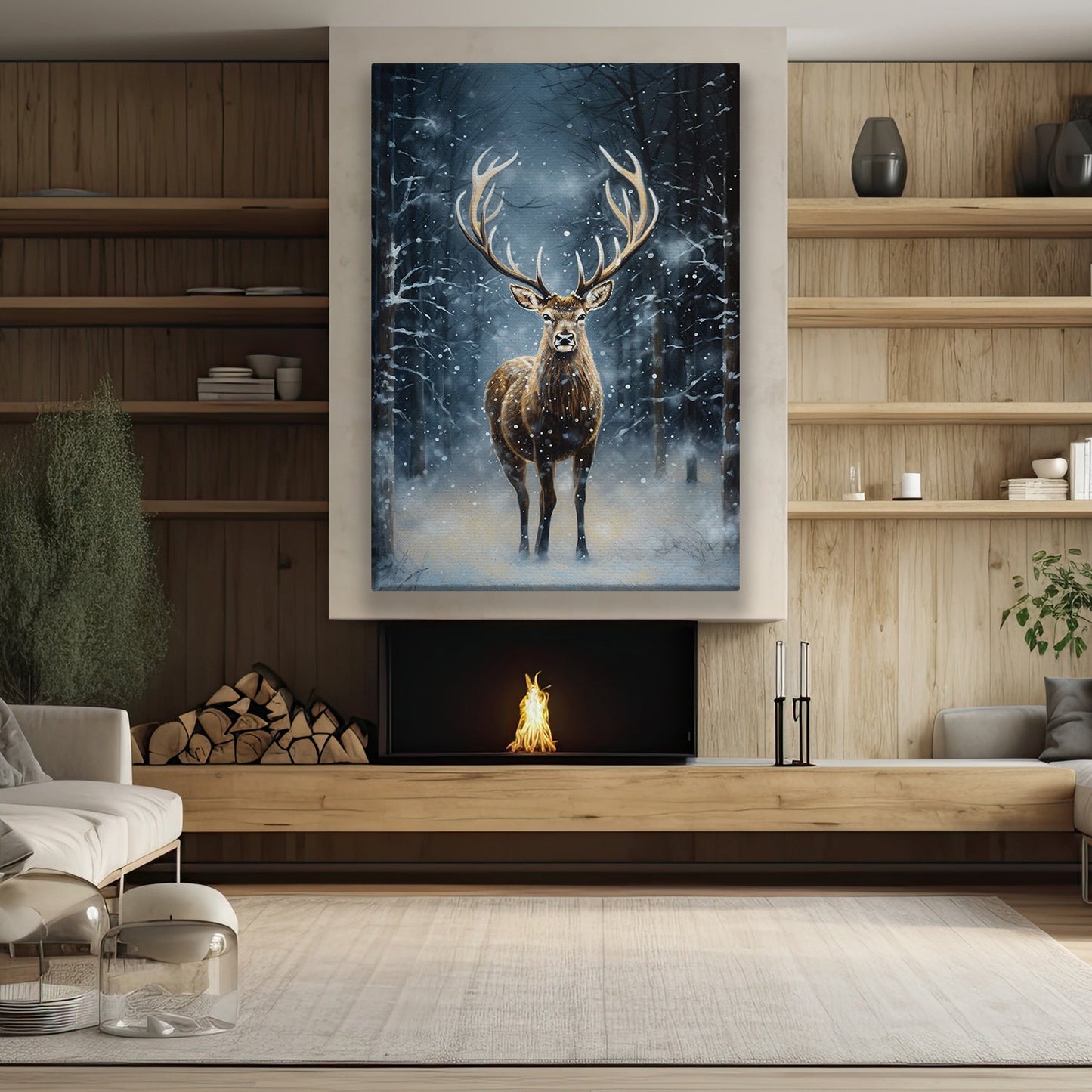 Regal Deer Amidst the Snowfall A Winter's Majesty, Christmas Canvas Painting, Xmas Wall Art Decor - Christmas Poster Gift Deer Lovers