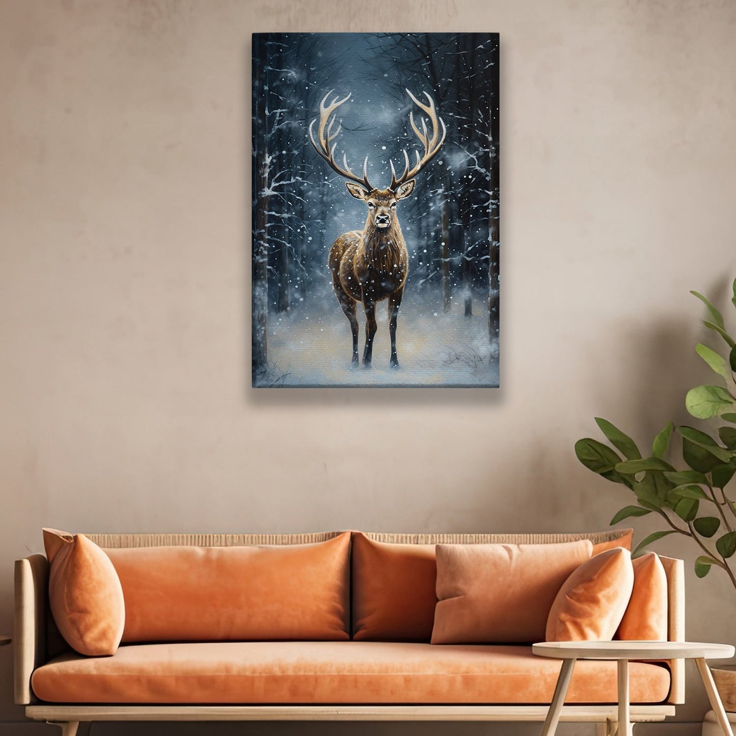 Regal Deer Amidst the Snowfall A Winter's Majesty, Christmas Canvas Painting, Xmas Wall Art Decor - Christmas Poster Gift Deer Lovers