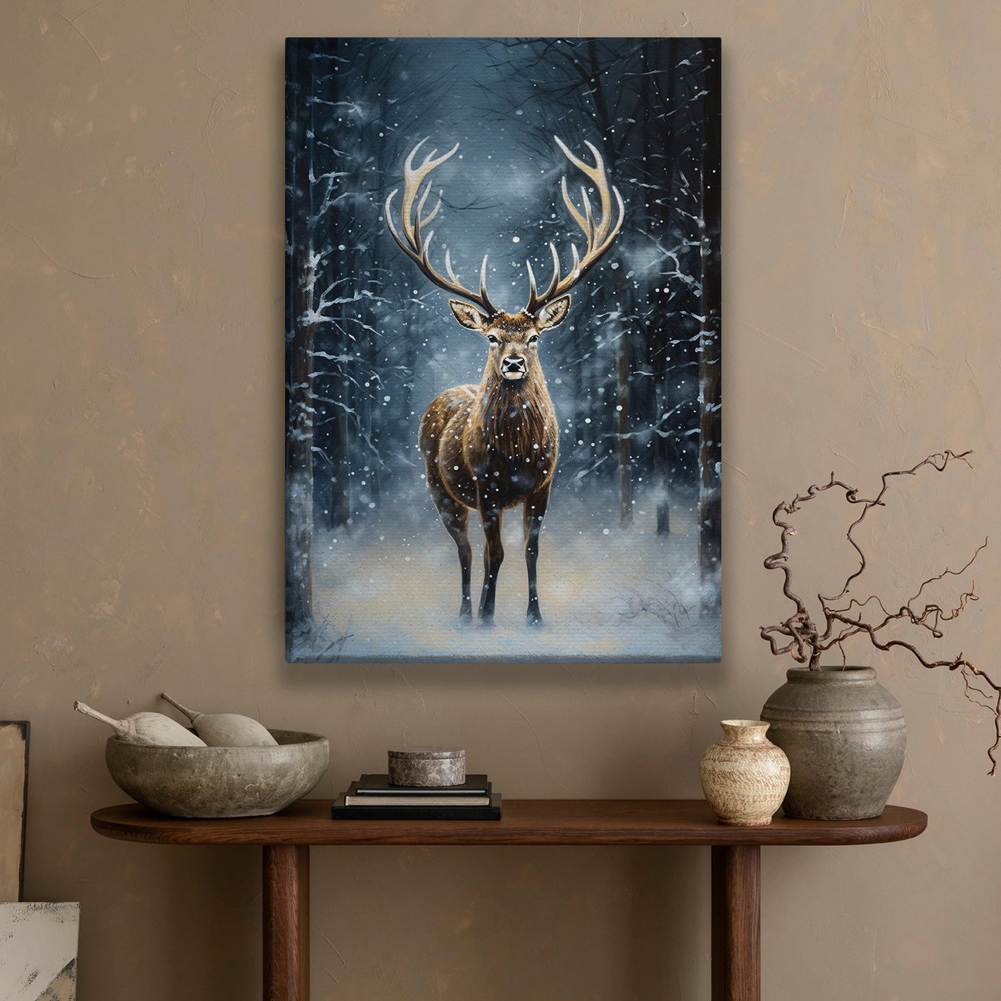 Regal Deer Amidst the Snowfall A Winter's Majesty, Christmas Canvas Painting, Xmas Wall Art Decor - Christmas Poster Gift Deer Lovers