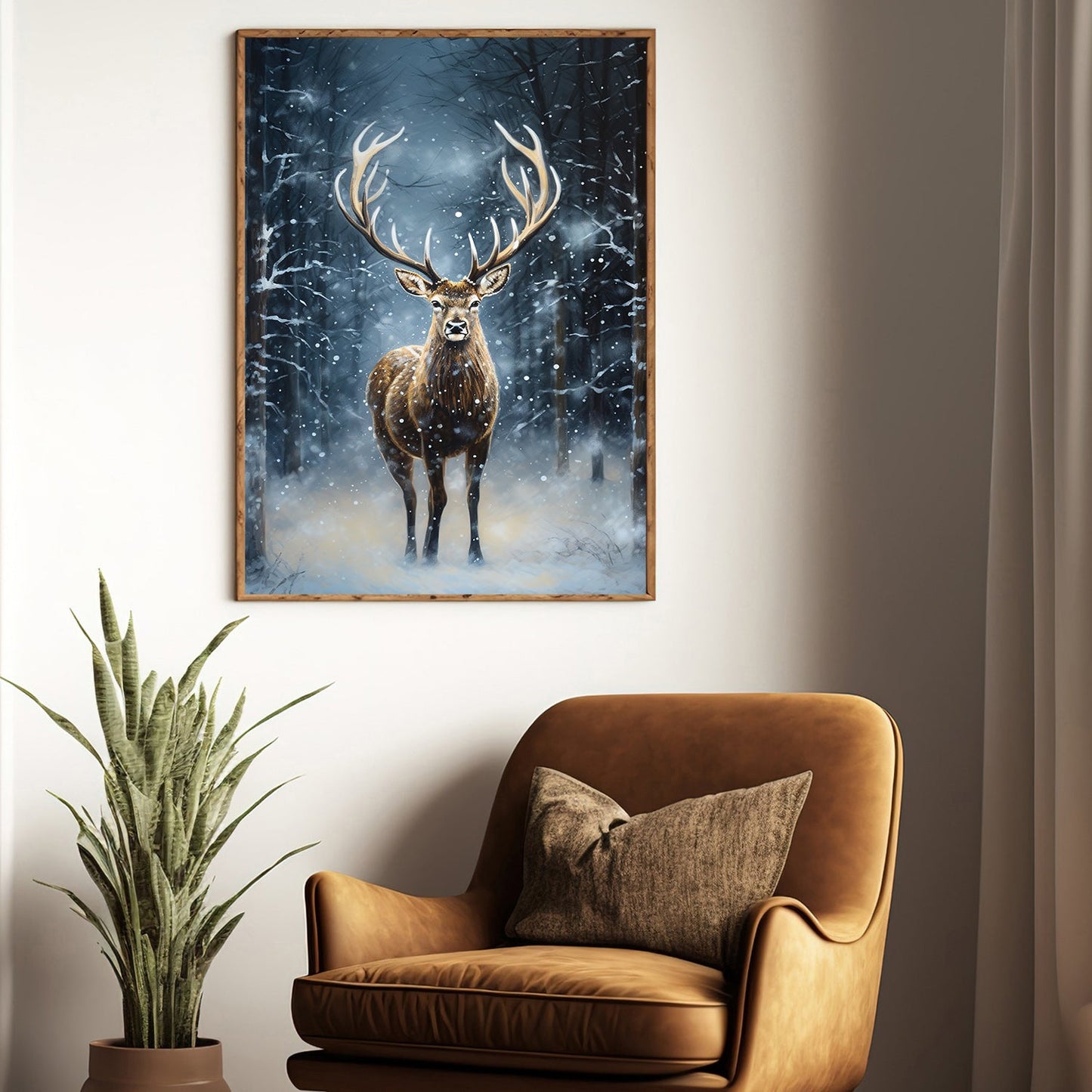 Regal Deer Amidst the Snowfall A Winter's Majesty, Christmas Canvas Painting, Xmas Wall Art Decor - Christmas Poster Gift Deer Lovers