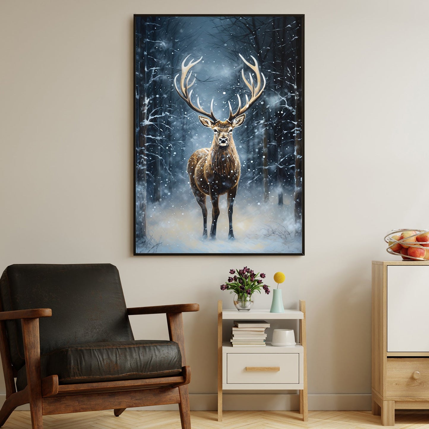 Regal Deer Amidst the Snowfall A Winter's Majesty, Christmas Canvas Painting, Xmas Wall Art Decor - Christmas Poster Gift Deer Lovers