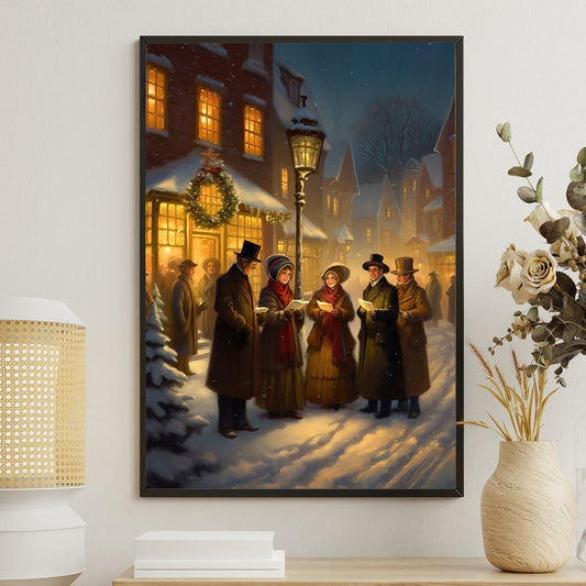 Victorian Carolers on a Snowy Evening A Festive Serenade, Christmas Canvas Painting, Xmas Wall Art Decor - Christmas Poster Gift Singing Lovers