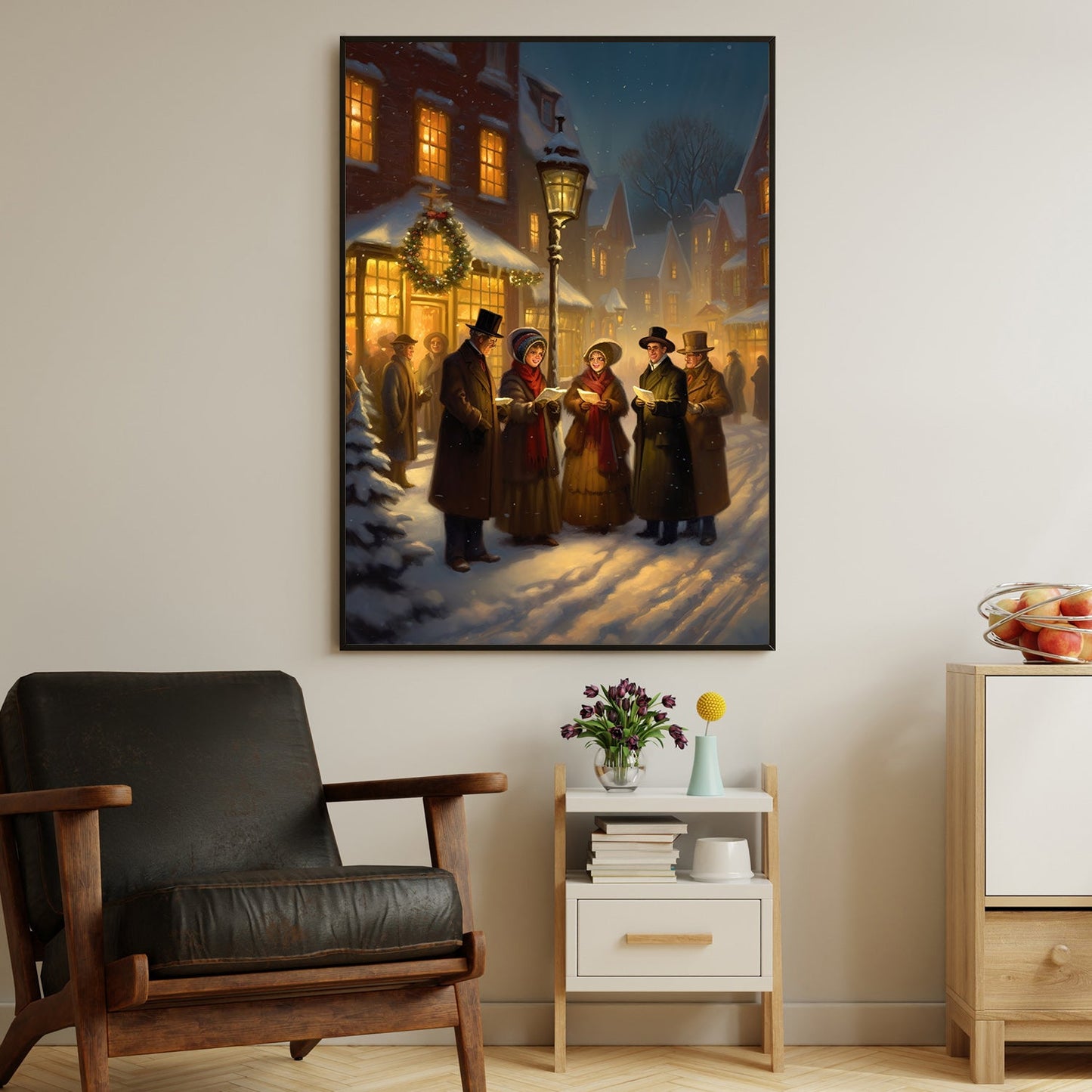 Victorian Carolers on a Snowy Evening A Festive Serenade, Christmas Canvas Painting, Xmas Wall Art Decor - Christmas Poster Gift Singing Lovers