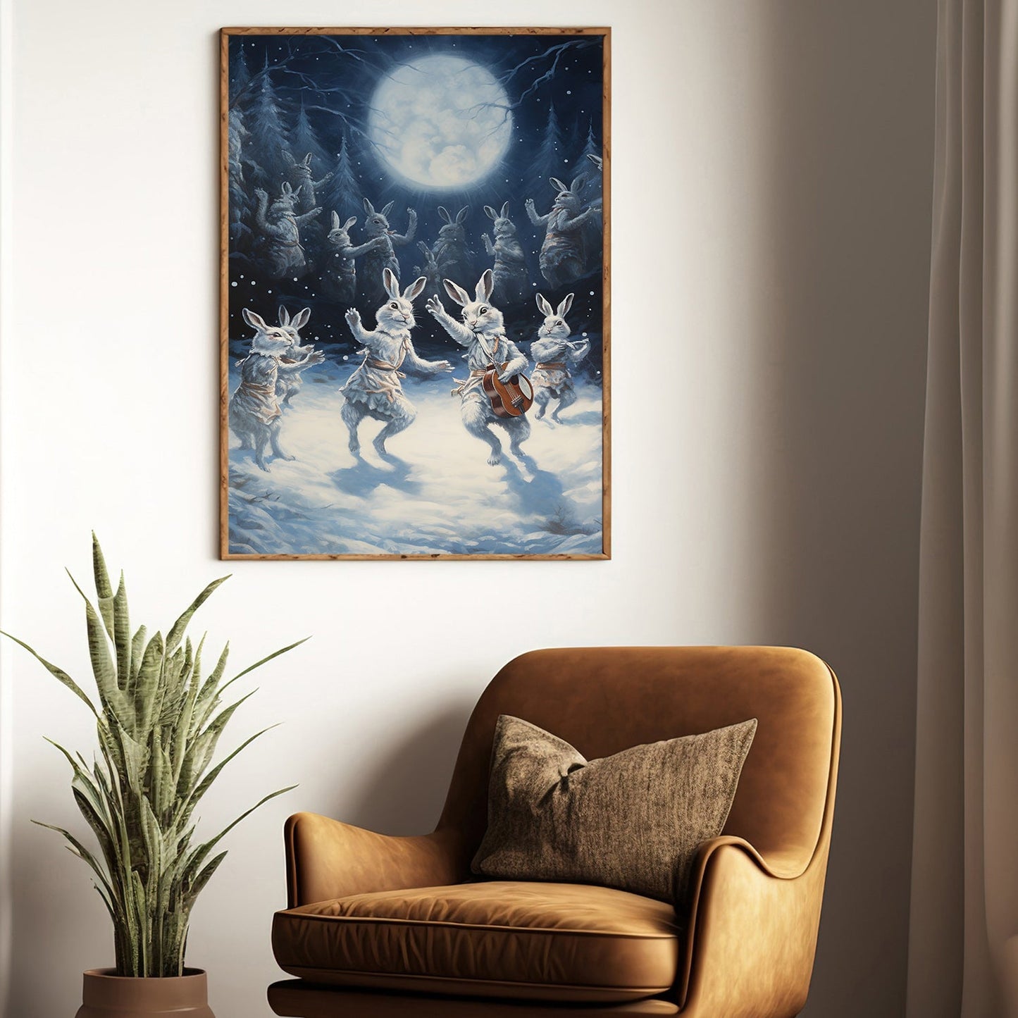 Midnight Serenade The Moonlit Rabbit Ensemble, Christmas Canvas Painting, Xmas Wall Art Decor - Christmas Poster Gift Rabbit Lovers