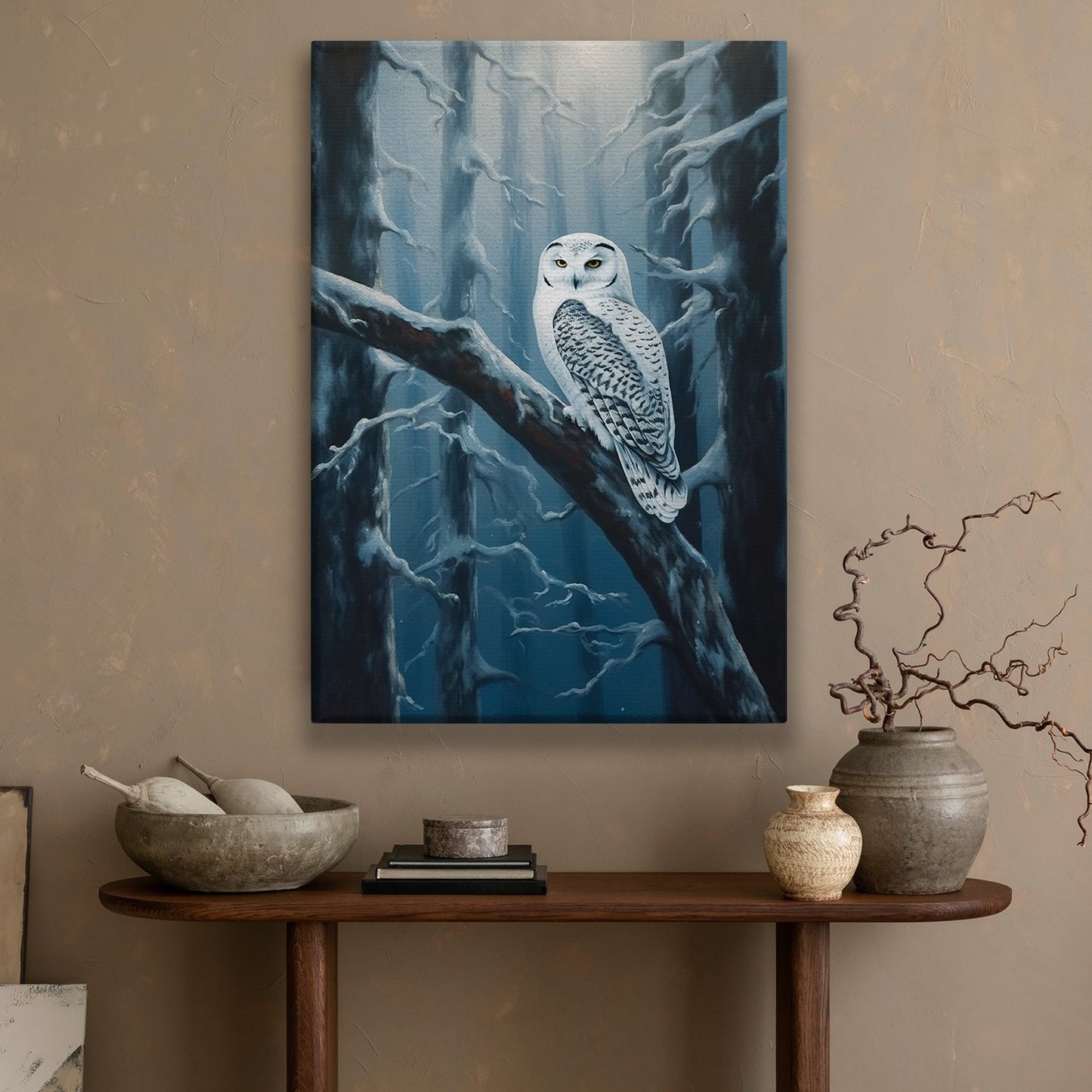 Silent Guardian The Snowy Owl's Vigil, Christmas Canvas Painting, Xmas Wall Art Decor - Christmas Poster Gift For Owl Lovers