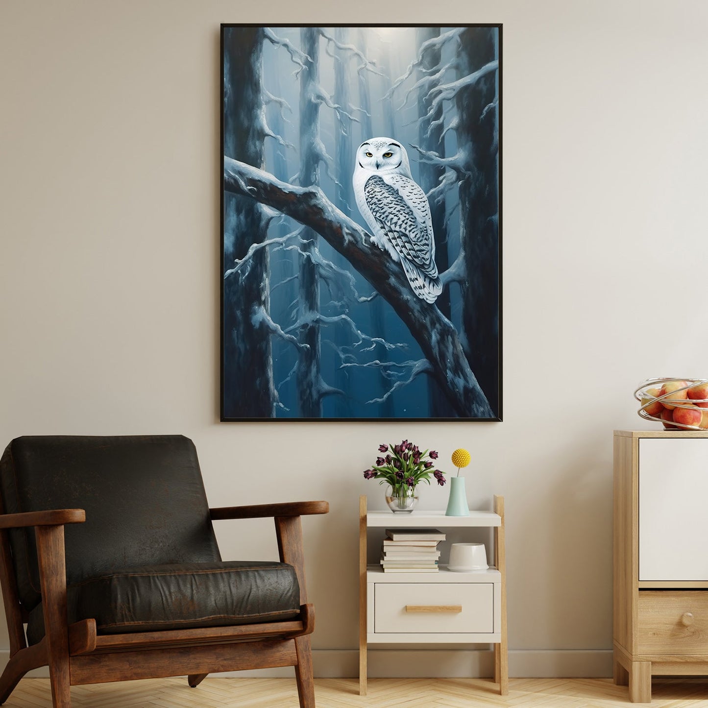 Silent Guardian The Snowy Owl's Vigil, Christmas Canvas Painting, Xmas Wall Art Decor - Christmas Poster Gift For Owl Lovers