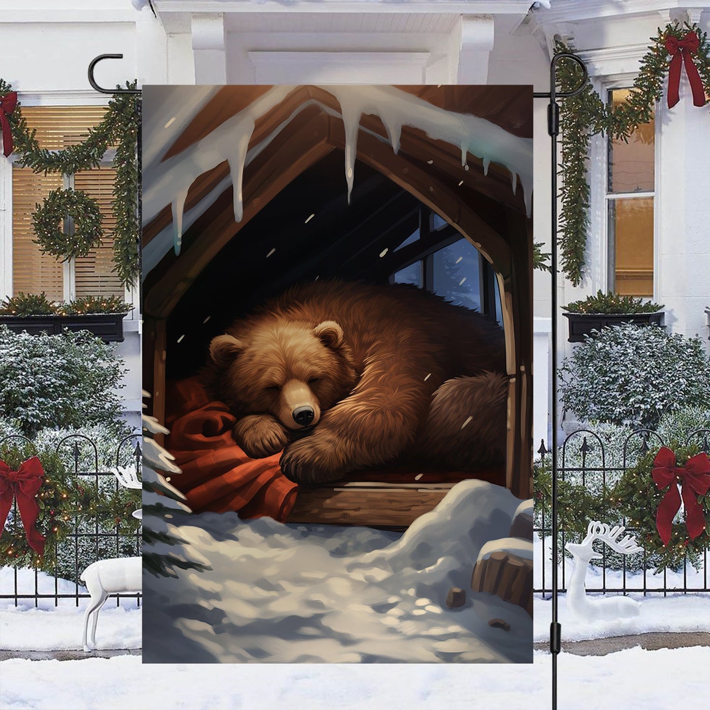 Cozy Winter Slumber, Bear Xmas Garden Flag - House Flag, Christmas Flag Gift For Bear Lovers