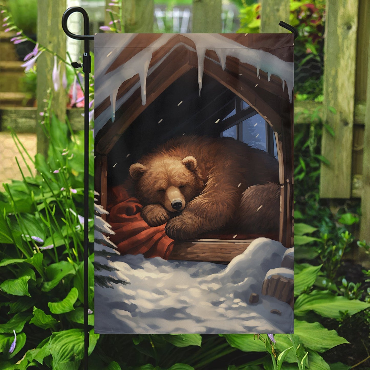 Cozy Winter Slumber, Bear Xmas Garden Flag - House Flag, Christmas Flag Gift For Bear Lovers