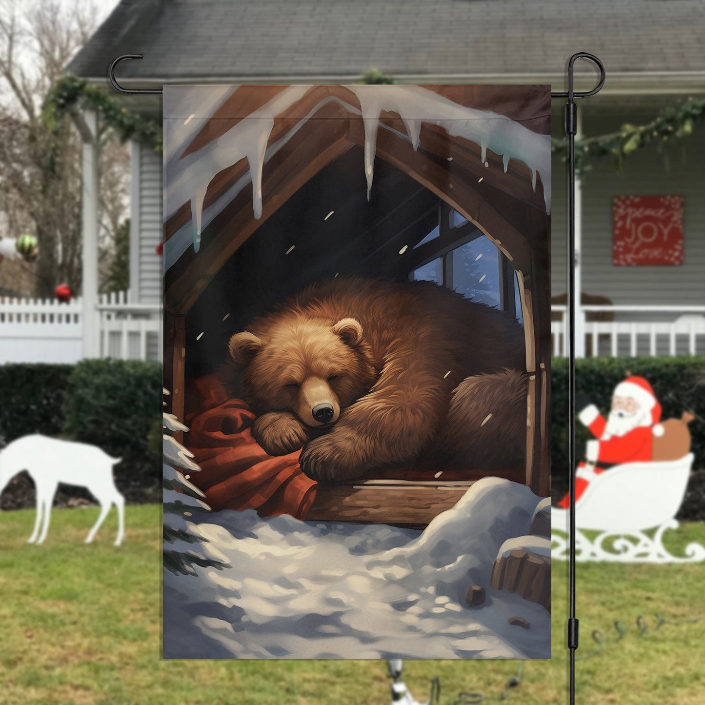 Cozy Winter Slumber, Bear Xmas Garden Flag - House Flag, Christmas Flag Gift For Bear Lovers