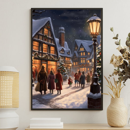 Enchanted Evening A Victorian Christmas Village, Christmas Canvas Painting, Xmas Wall Art Decor - Christmas Poster Gift