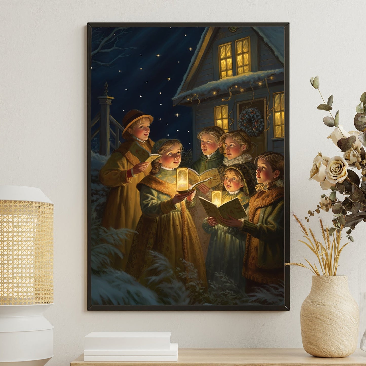 Carolers by Candlelight A Winter's Harmony, Victorian Christmas Canvas Painting, Xmas Wall Art Decor - Christmas Poster Gift For Singing Lovers