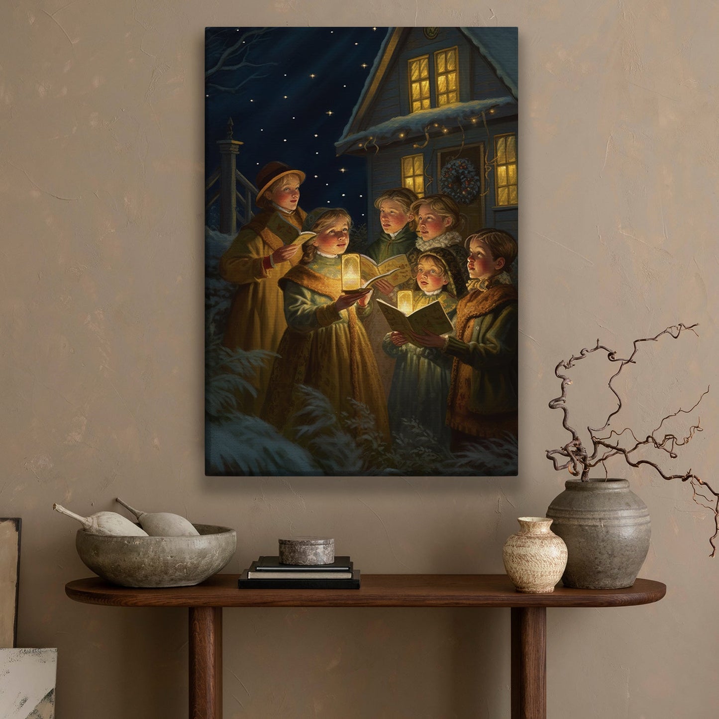 Carolers by Candlelight A Winter's Harmony, Victorian Christmas Canvas Painting, Xmas Wall Art Decor - Christmas Poster Gift For Singing Lovers