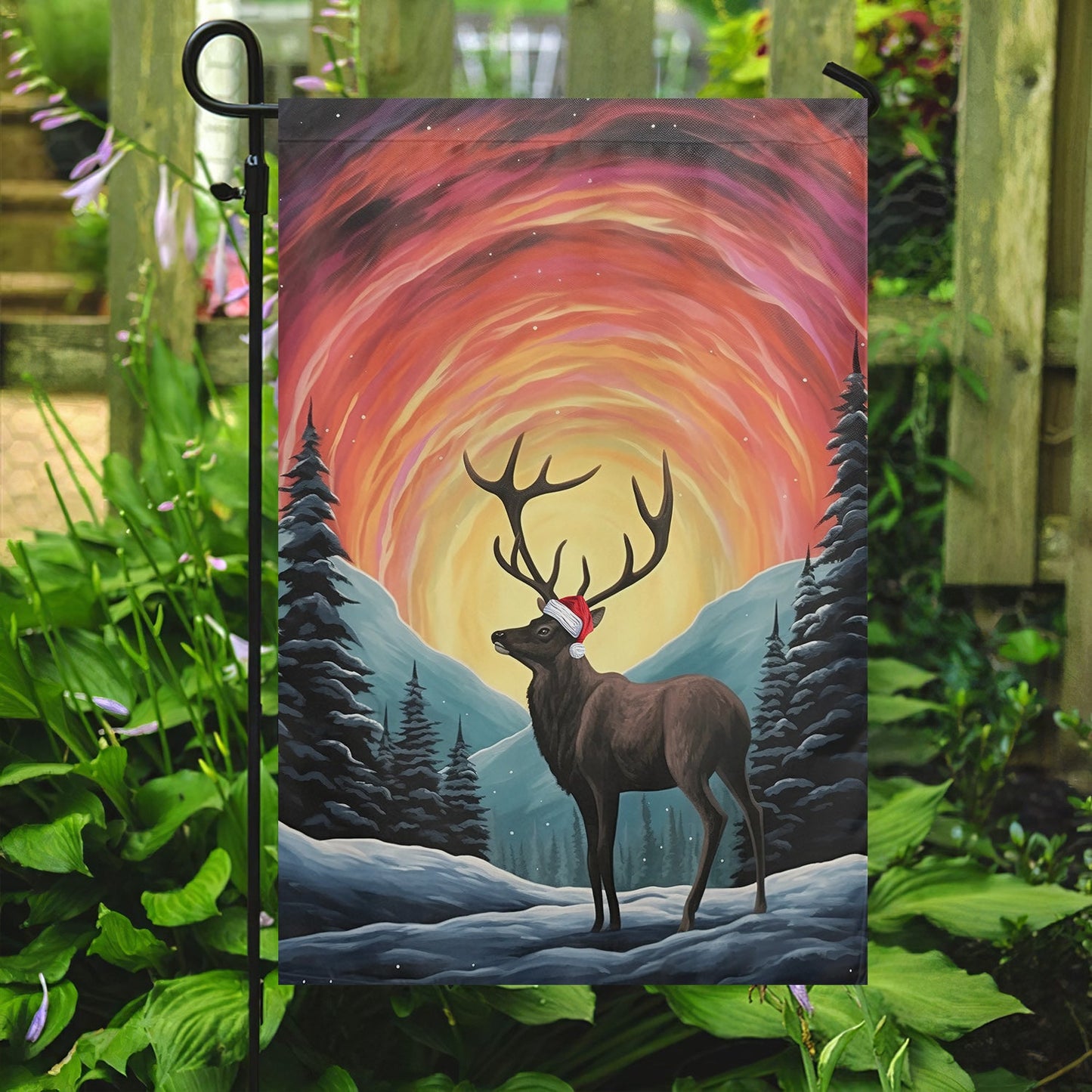 Radiant Night's Guardian, Reindeer Xmas Garden Flag & House Flag, Christmas Flag Gift For Reindeer Lovers