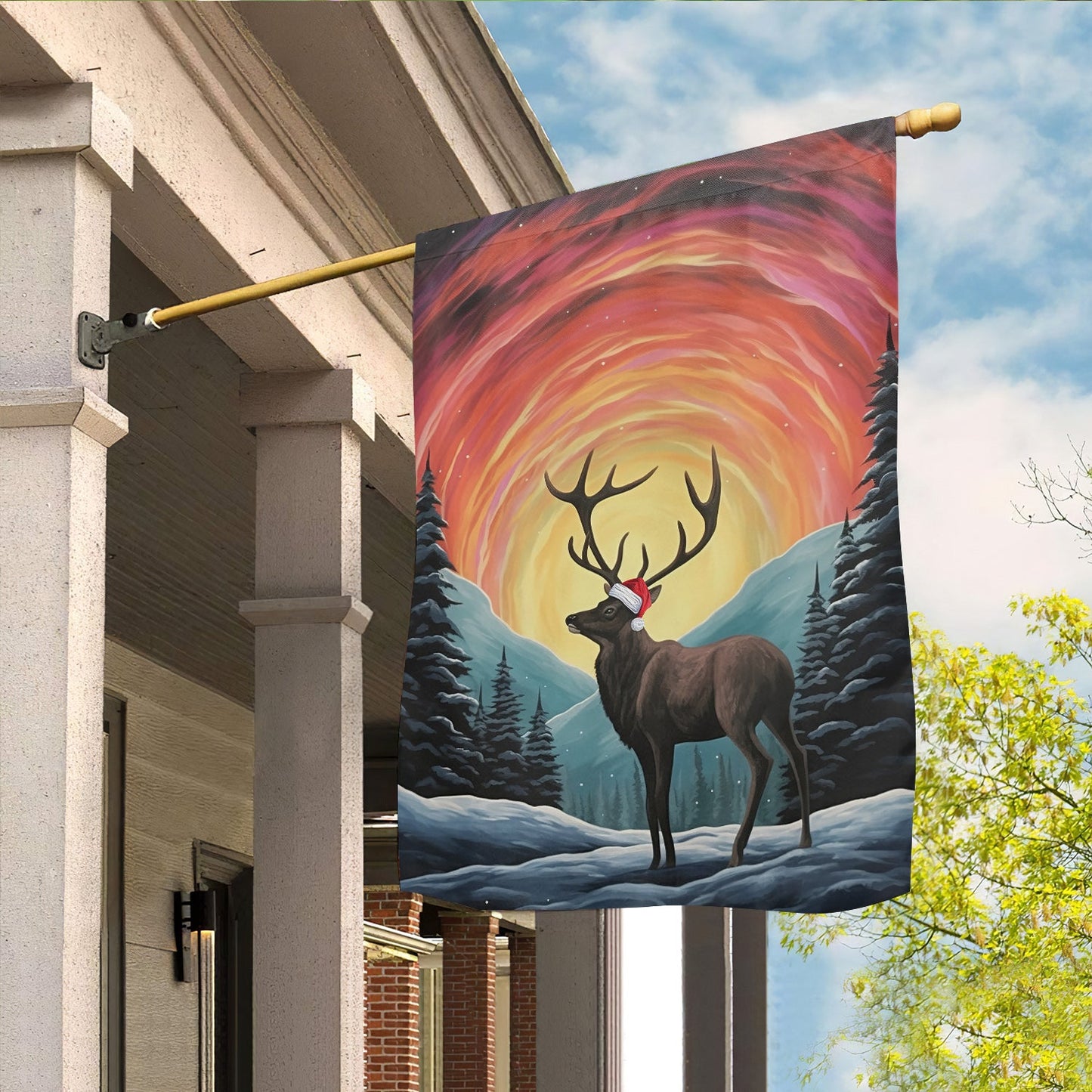 Radiant Night's Guardian, Reindeer Xmas Garden Flag & House Flag, Christmas Flag Gift For Reindeer Lovers