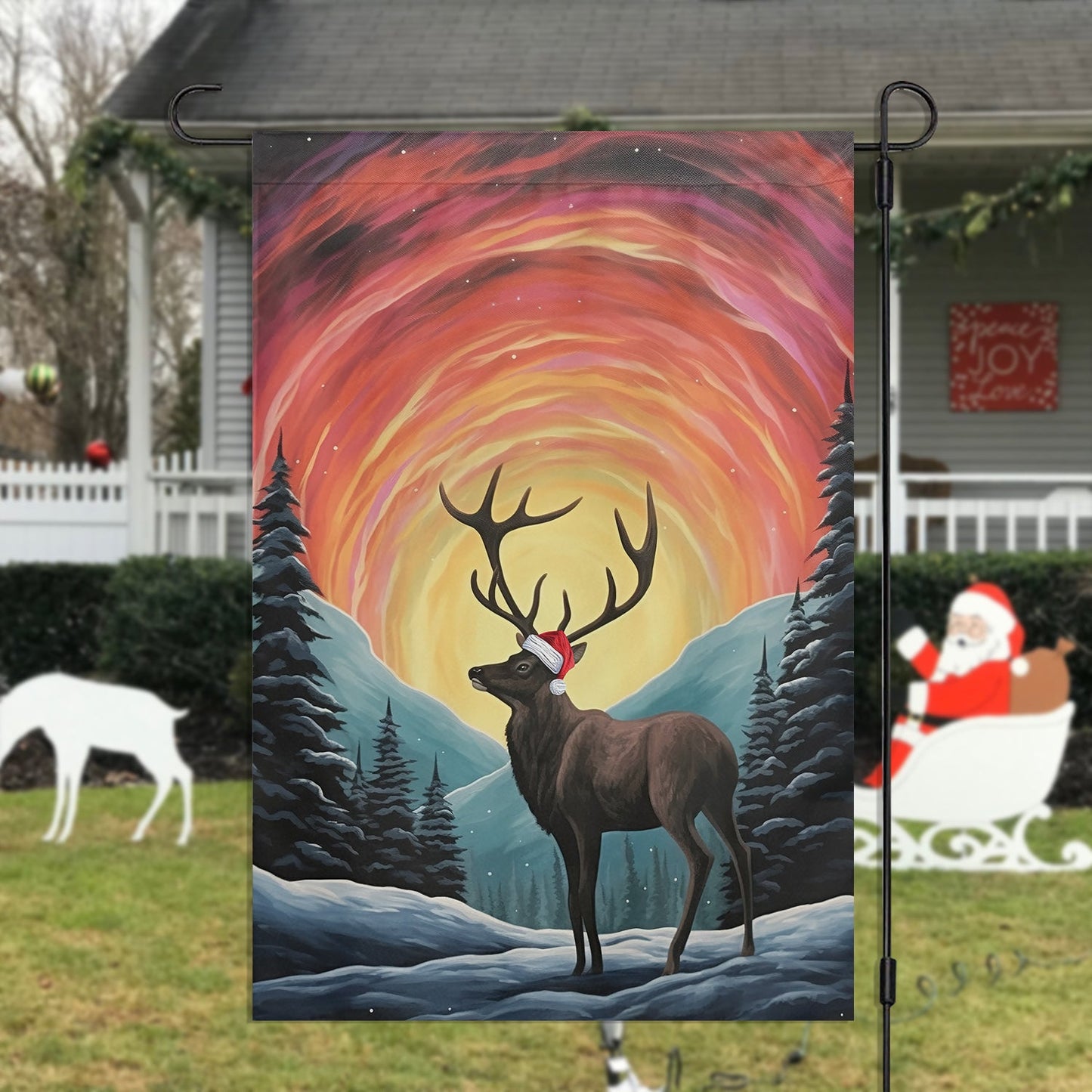 Radiant Night's Guardian, Reindeer Xmas Garden Flag & House Flag, Christmas Flag Gift For Reindeer Lovers