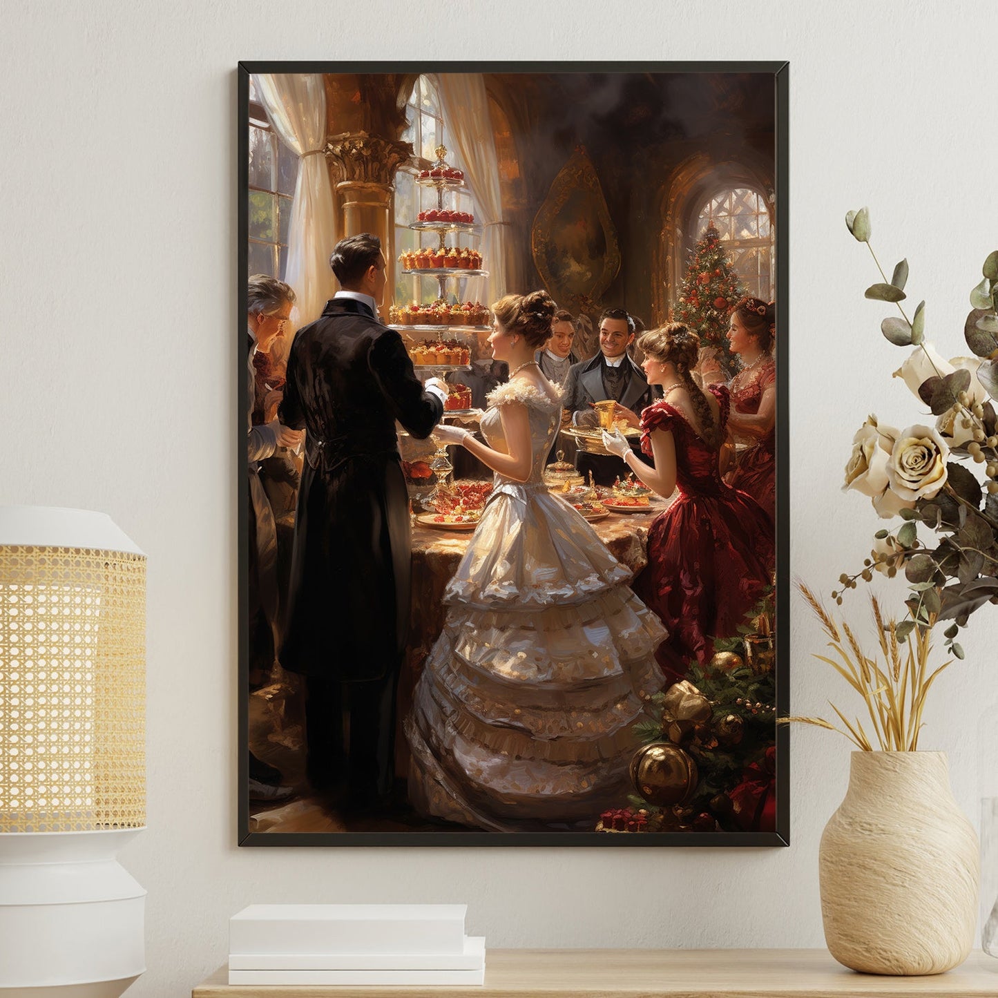 Victorian Christmas Soiree Elegance Amidst Festivity, Christmas Canvas Painting, Xmas Wall Art Decor - Christmas Poster Gift