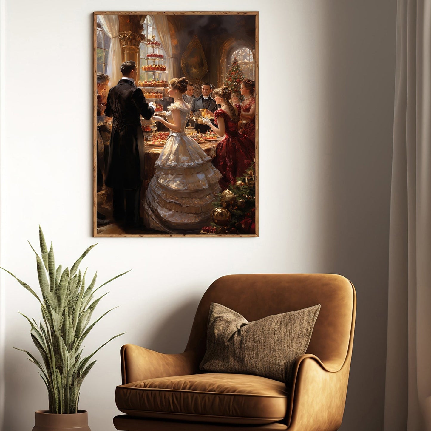 Victorian Christmas Soiree Elegance Amidst Festivity, Christmas Canvas Painting, Xmas Wall Art Decor - Christmas Poster Gift