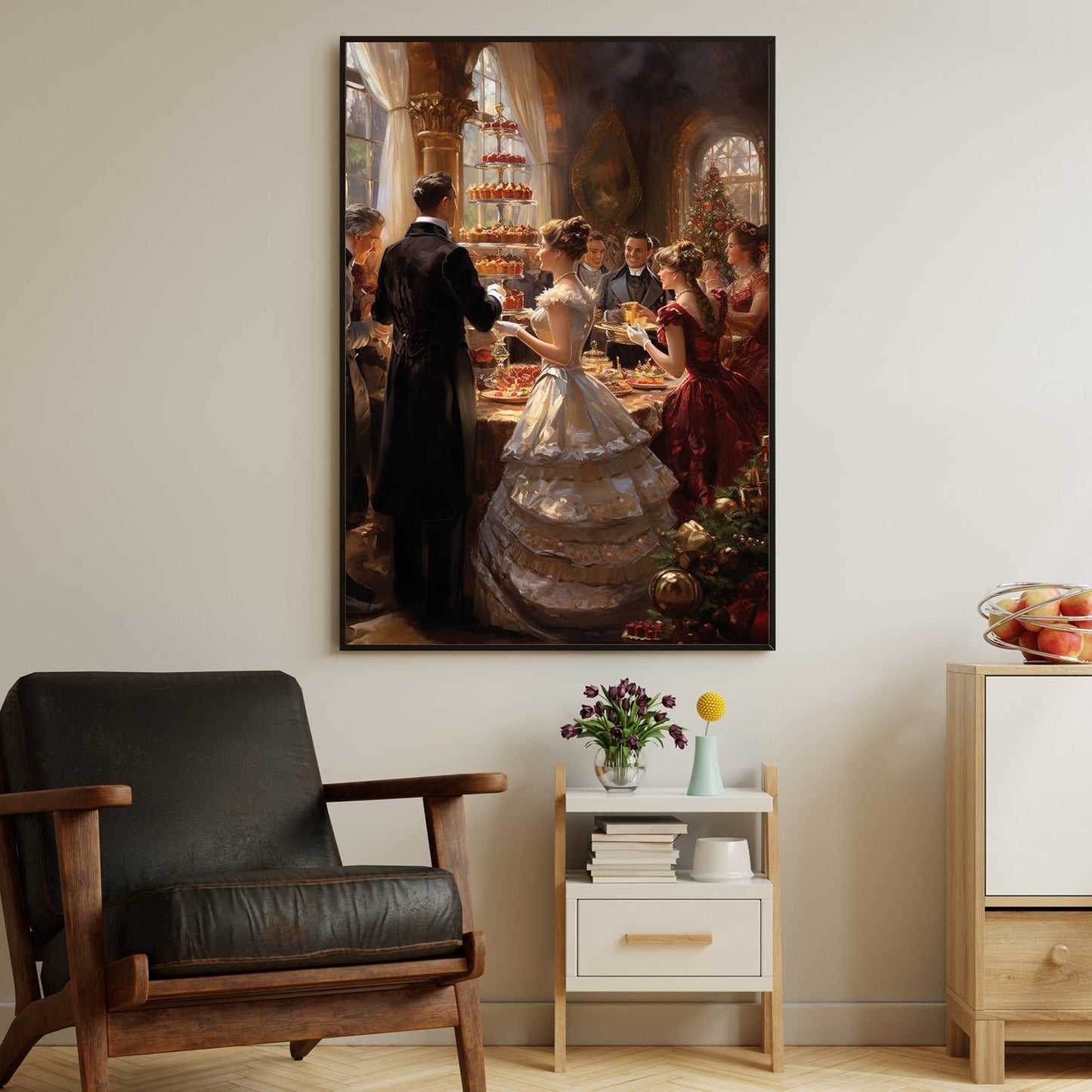 Victorian Christmas Soiree Elegance Amidst Festivity, Christmas Canvas Painting, Xmas Wall Art Decor - Christmas Poster Gift