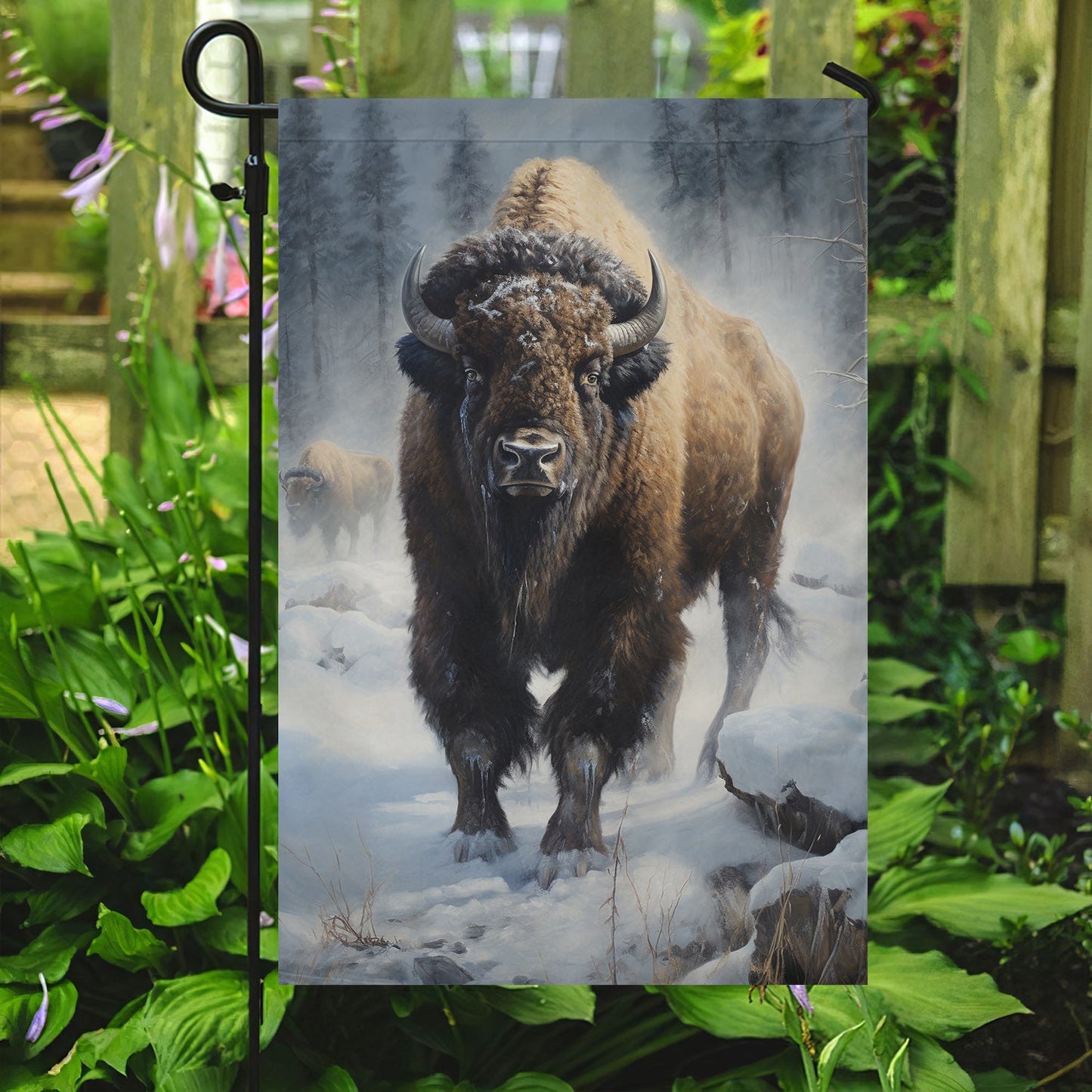 Cool Highland Cow In The Winter Forest, Highland Cow Xmas Garden Flag & House Flag, Christmas Flag Gift For Highland Cow Lovers