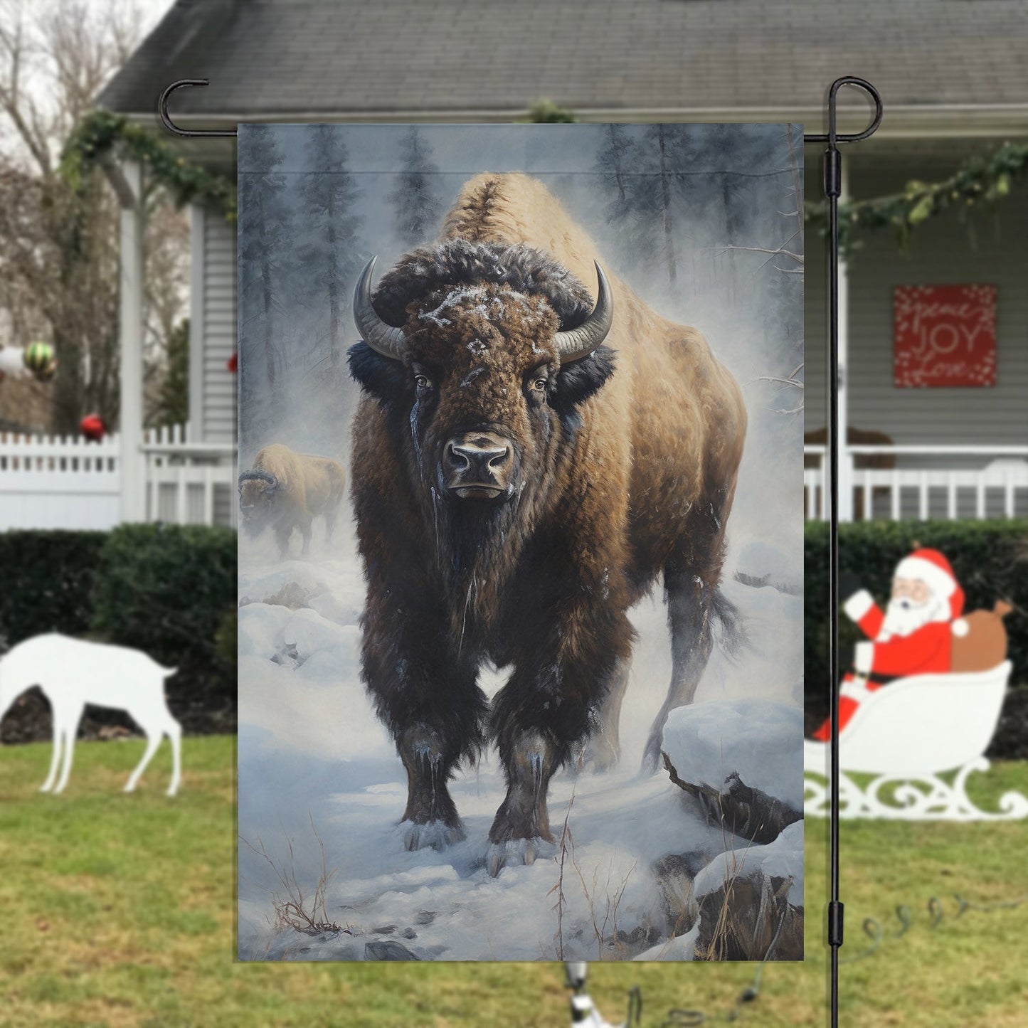 Cool Highland Cow In The Winter Forest, Highland Cow Xmas Garden Flag & House Flag, Christmas Flag Gift For Highland Cow Lovers