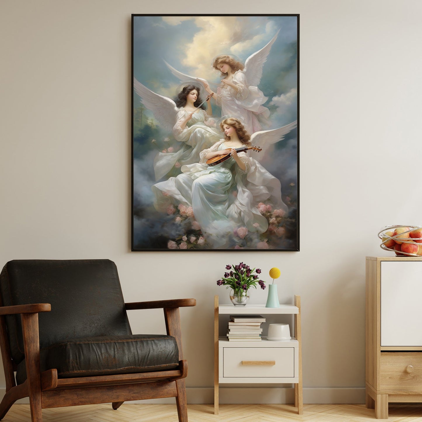 Seraphic Melodies A Celestial Symphony Christmas Canvas Painting, Xmas Wall Art Decor - Christmas Poster Gift