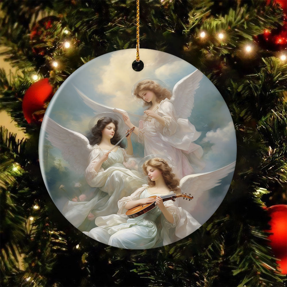 Angelic Serenade, Angel Circle Ceramic Ornament Christmas Gift