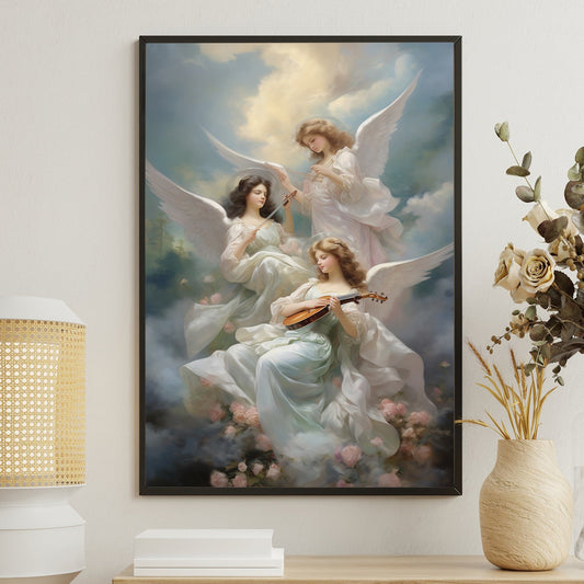 Seraphic Melodies A Celestial Symphony Christmas Canvas Painting, Xmas Wall Art Decor - Christmas Poster Gift